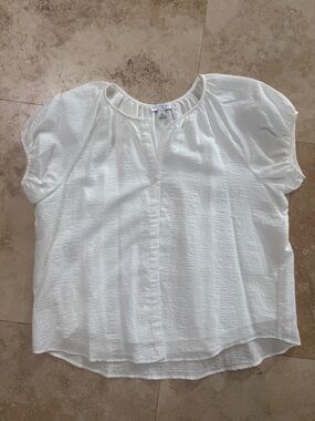 Current Air White Textured Button-Front Short Sleeve Blouse
